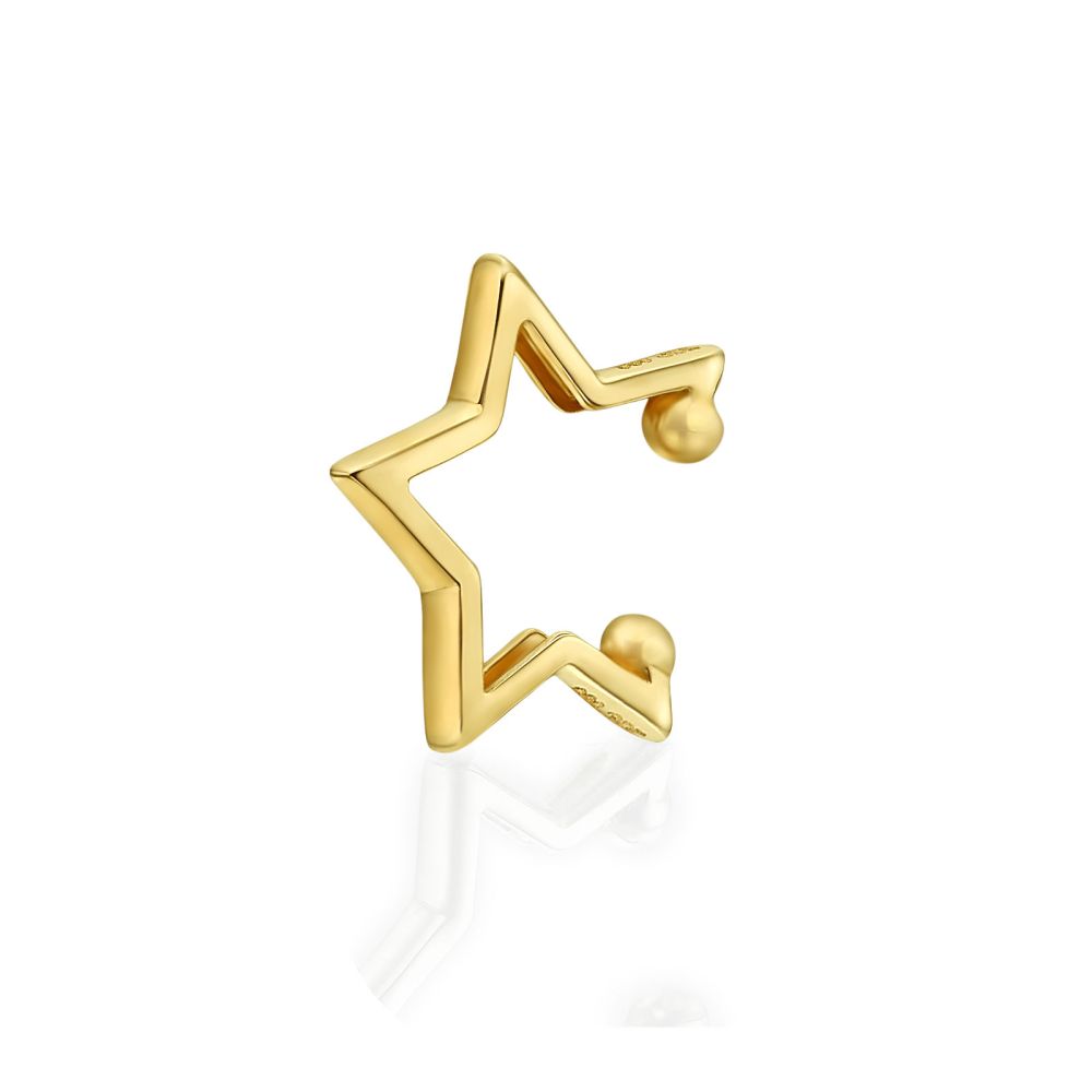 Women’s Gold Jewelry | 14K Yellow Gold Women's Cuff Earrings  - Hugging Star