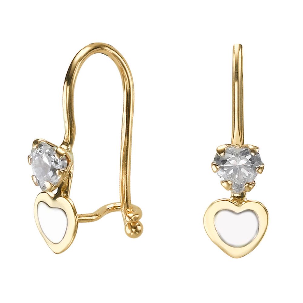 Gold Earrings | Dangle Earrings in14K Yellow Gold - Triple Love Heart
