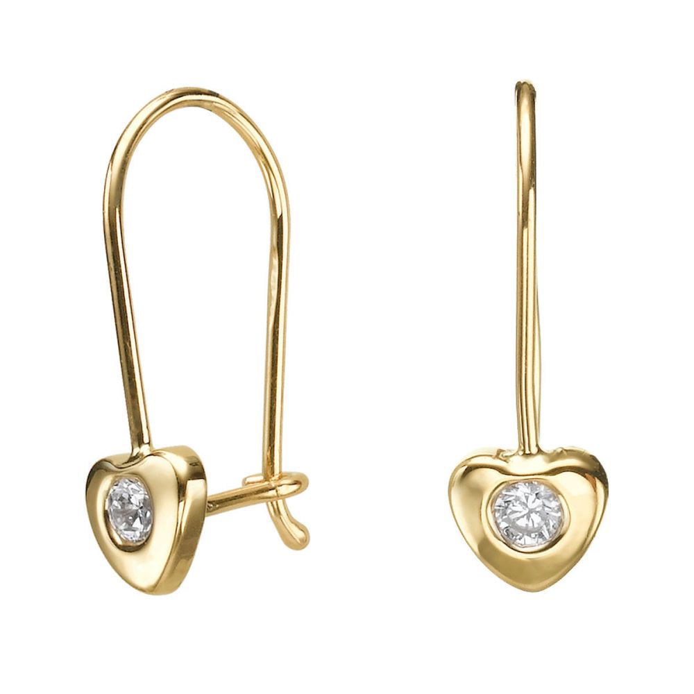 Girl's Jewelry | Dangle Earrings in14K Yellow Gold - Heart of Oriana