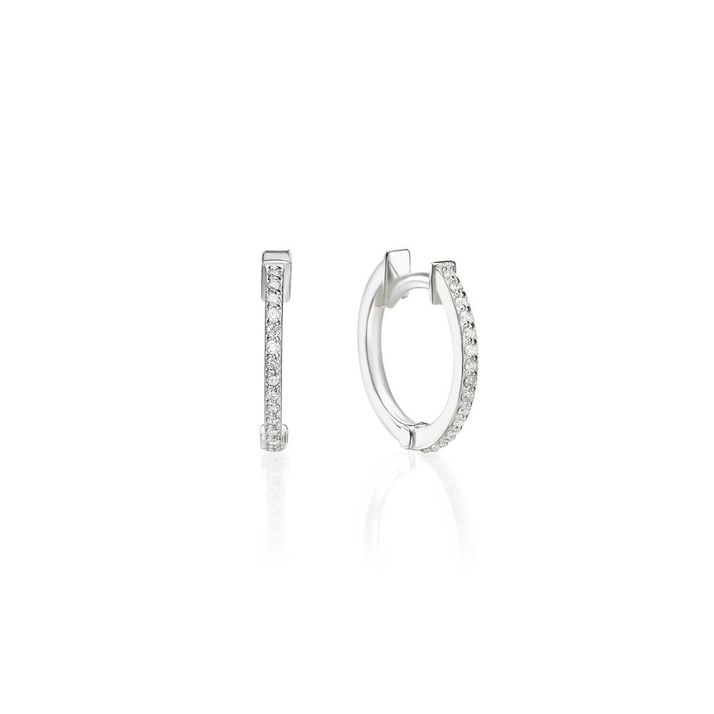 Diamond Jewelry | 14K White Gold Diamond Women's Hoop Earrings - S