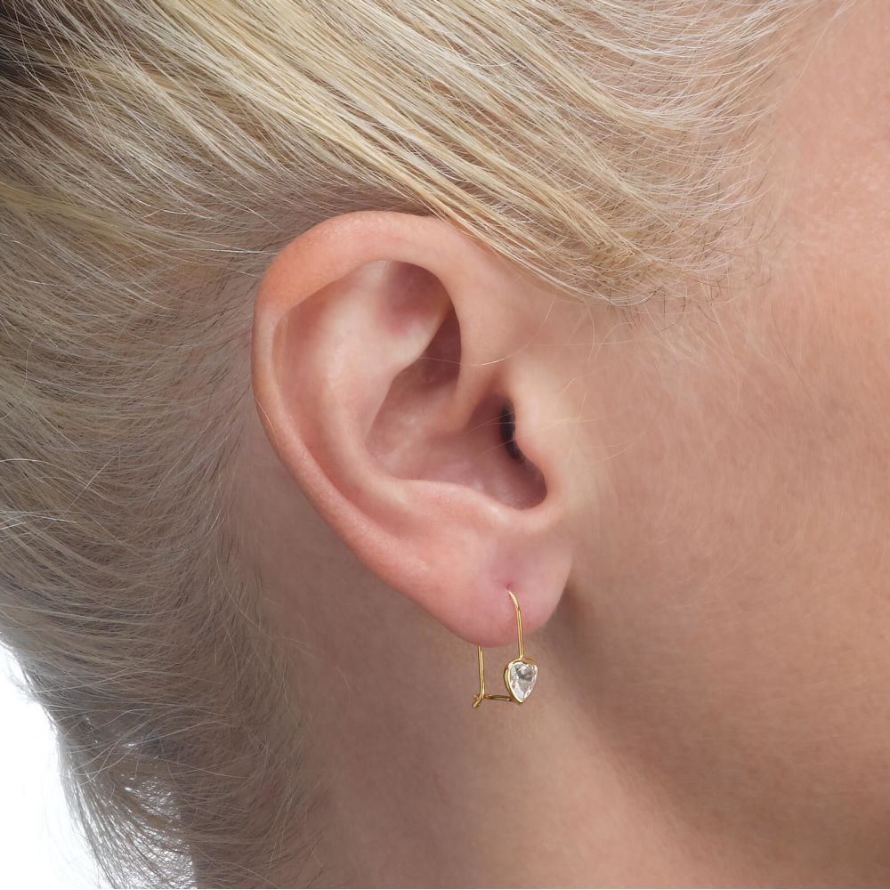 Gold Earrings | Dangle Earrings in14K Yellow Gold - Heart of Light