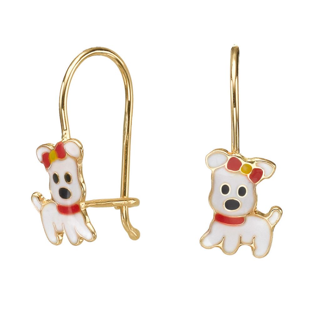 Girl's Jewelry | Dangle Earrings in14K Yellow Gold - Joyful Pup
