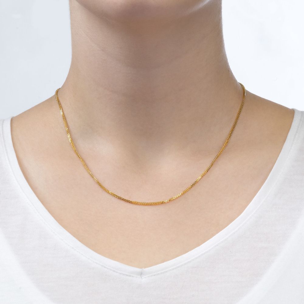 Gold Chains | 14K Yellow Gold Spiga Chain Necklace 1mm Thick, 23.6