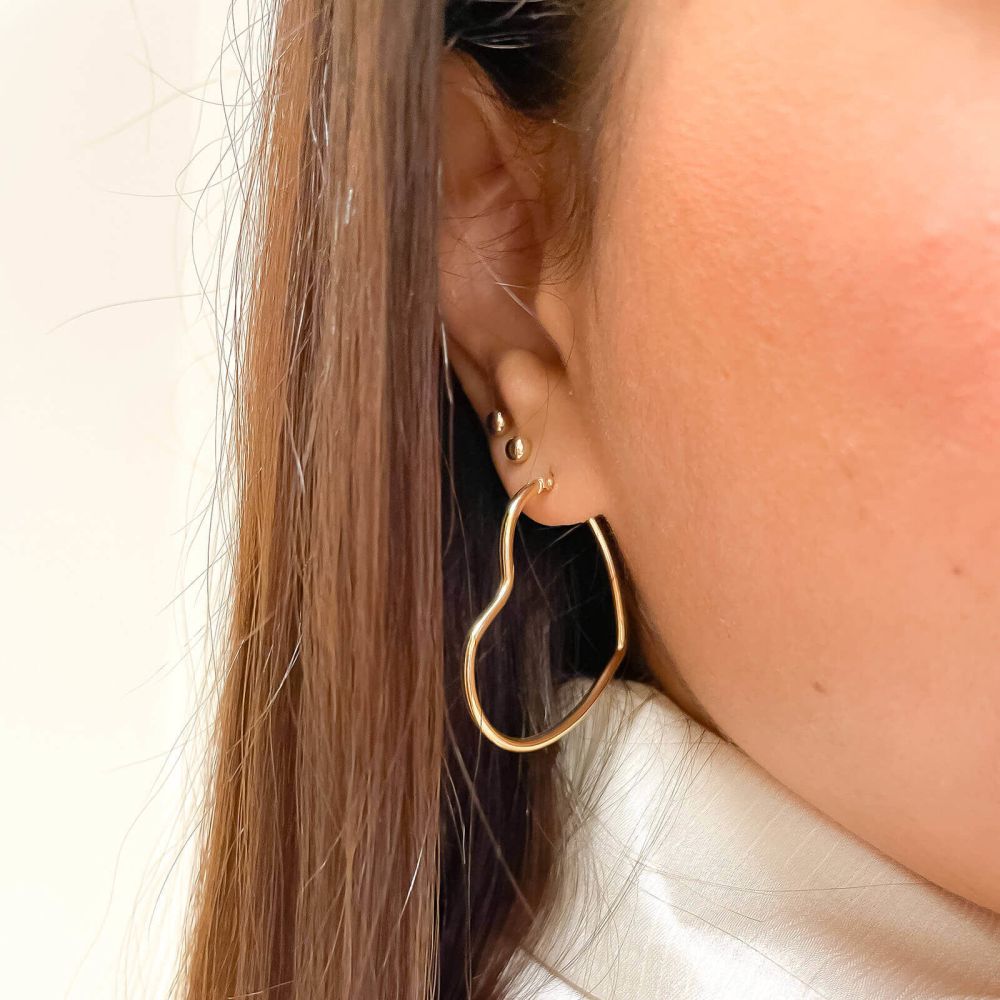 Gold Earrings | 14K Yellow Gold Women's Hoop Earrings - Big Heart