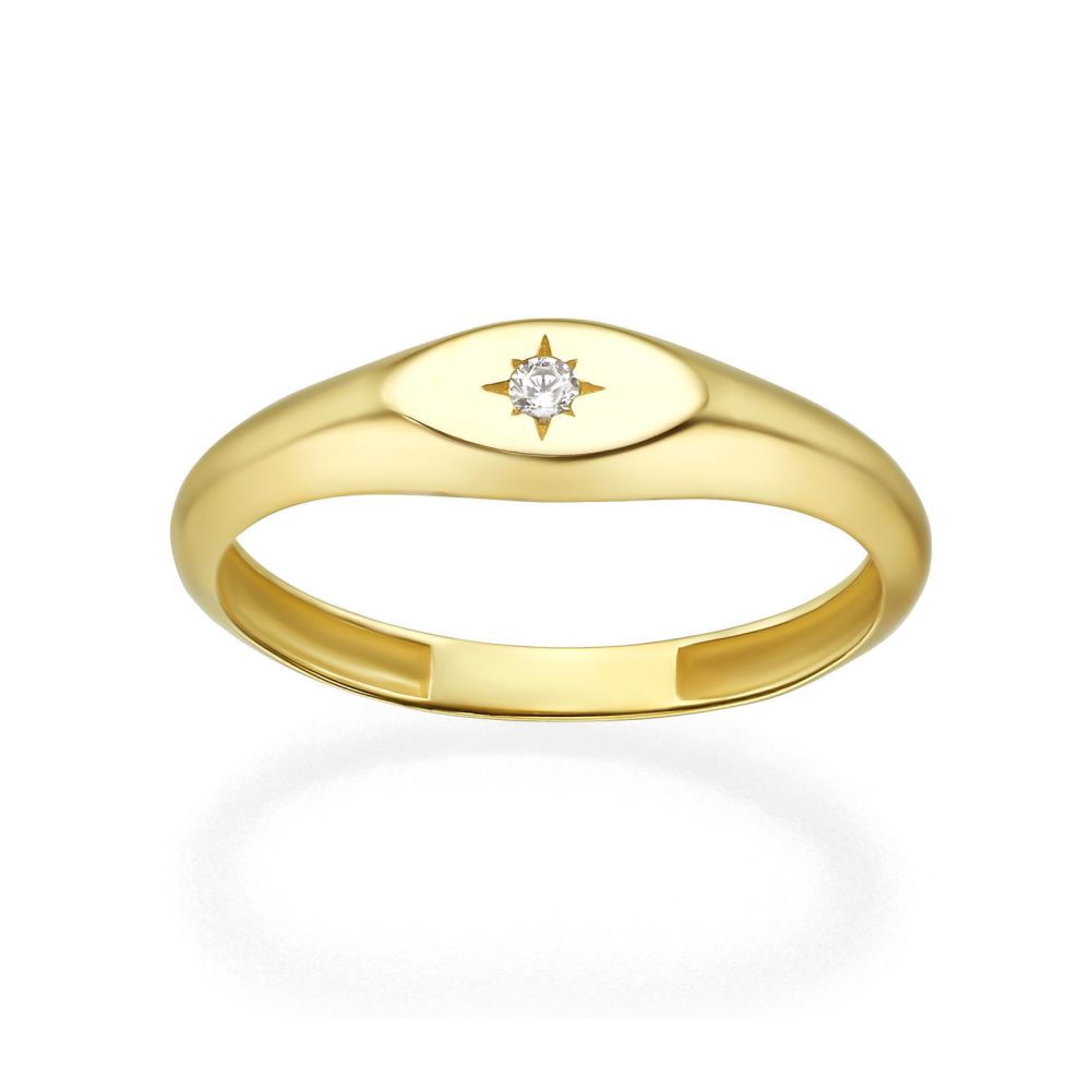 Women’s Gold Jewelry | 14K Yellow Gold Ring - Shimmering Oval Seal