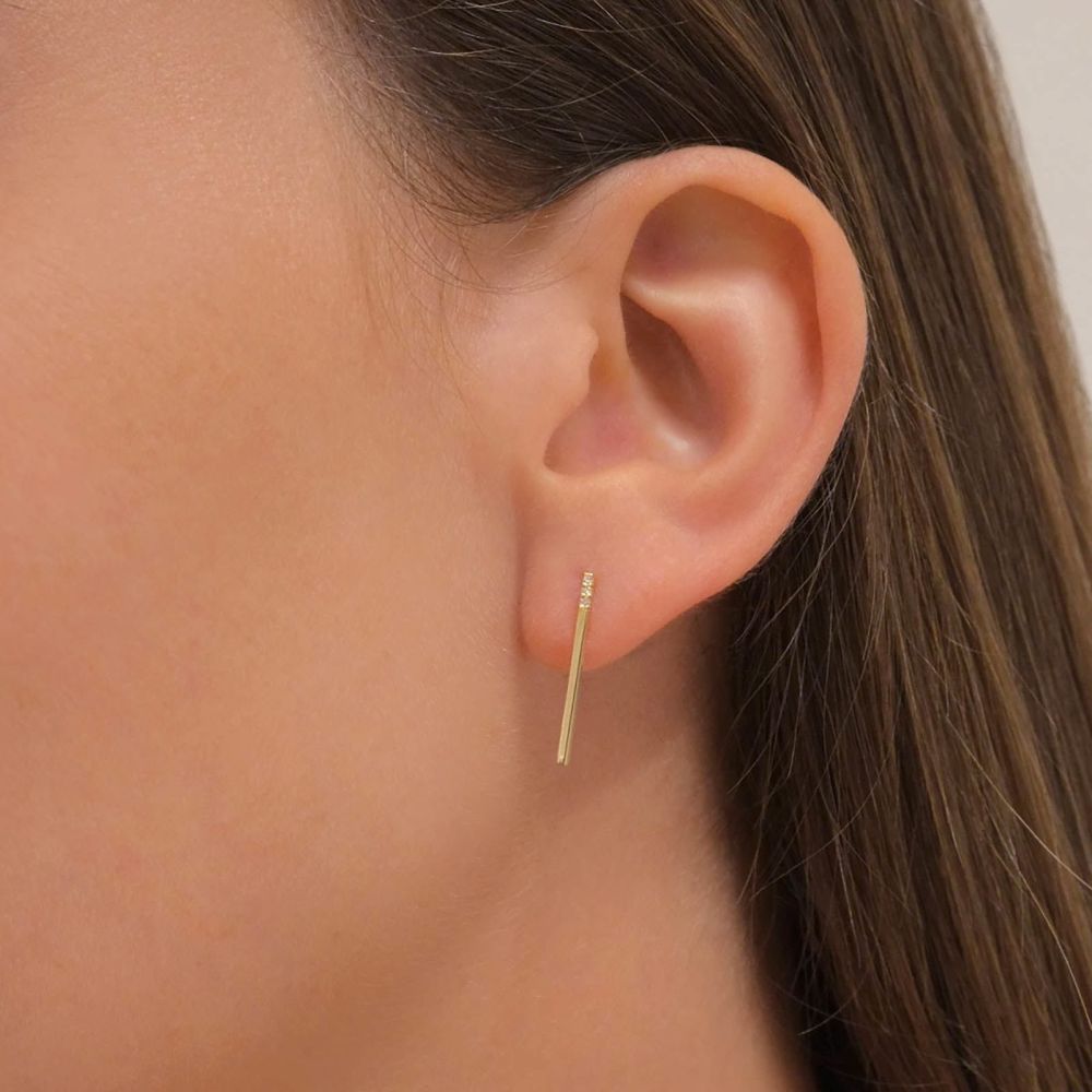Women’s Gold Jewelry | 14K Yellow Gold Women's Earrings - Shimmering Golden Bar
