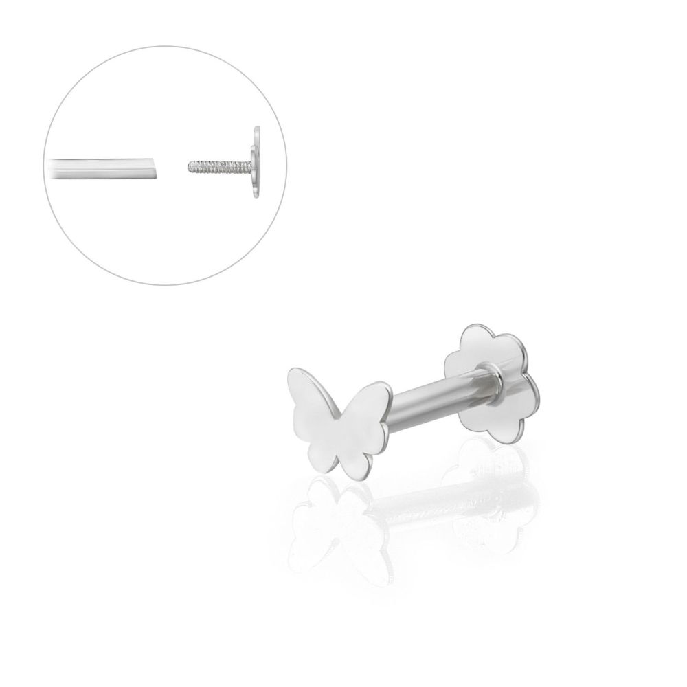 Piercing | 14K White Gold Tragus Labret Piercing - Butterfly