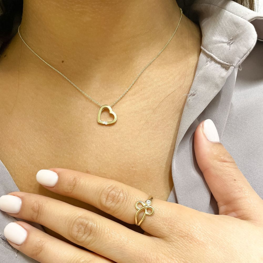 Women’s Gold Jewelry | 14K Yellow Gold Diamond Women's Pendant - Diamond heart