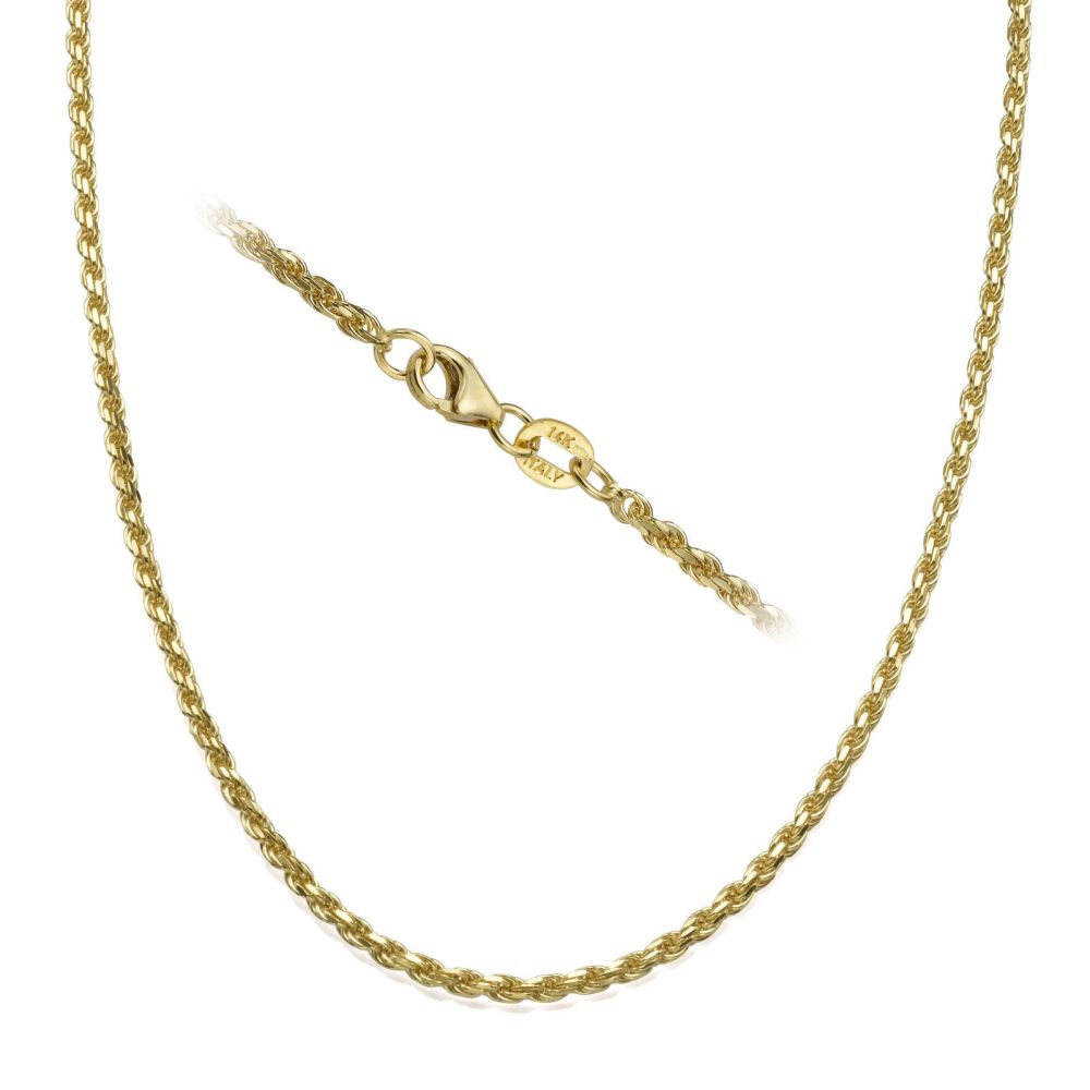 Gold Chains | 14K Yellow Gold Rope Chain Necklace 1.9mm Thick, 21.6