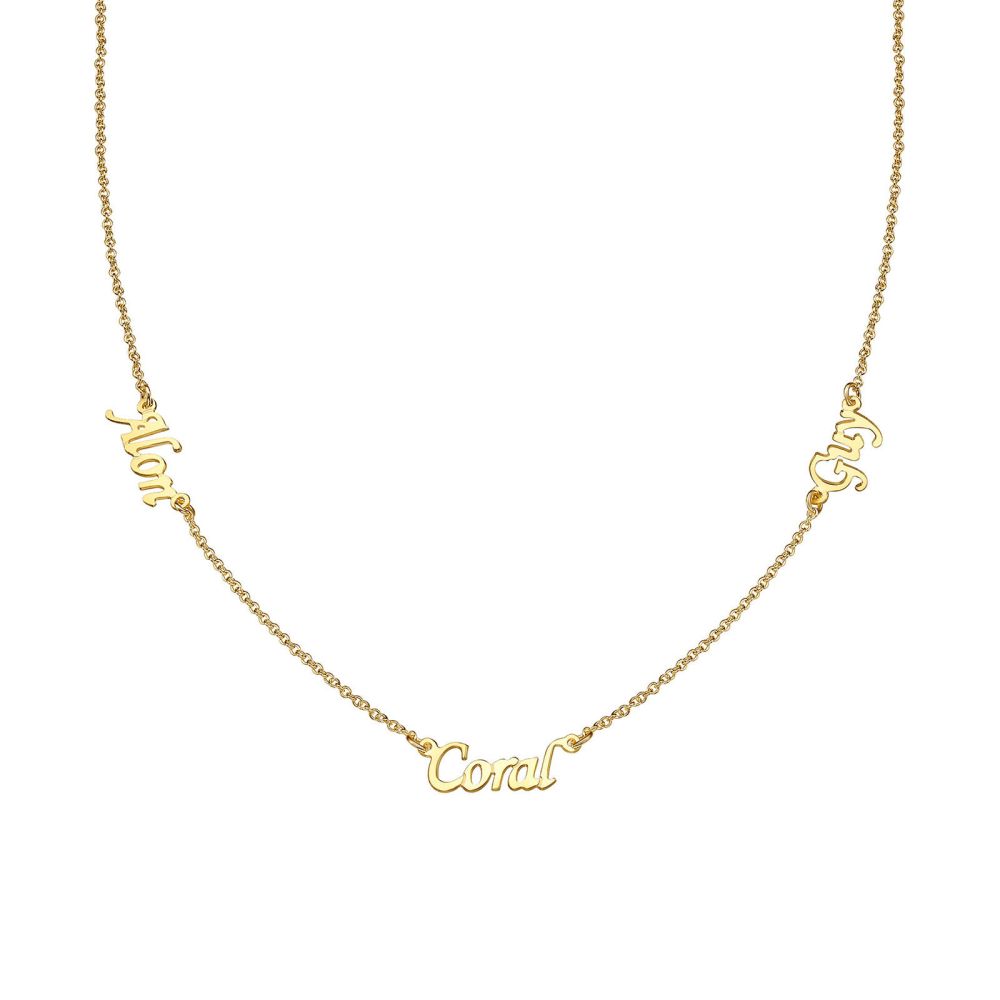Personalized Necklaces | 14k Yellow gold women's pandant - Three Names Necklace