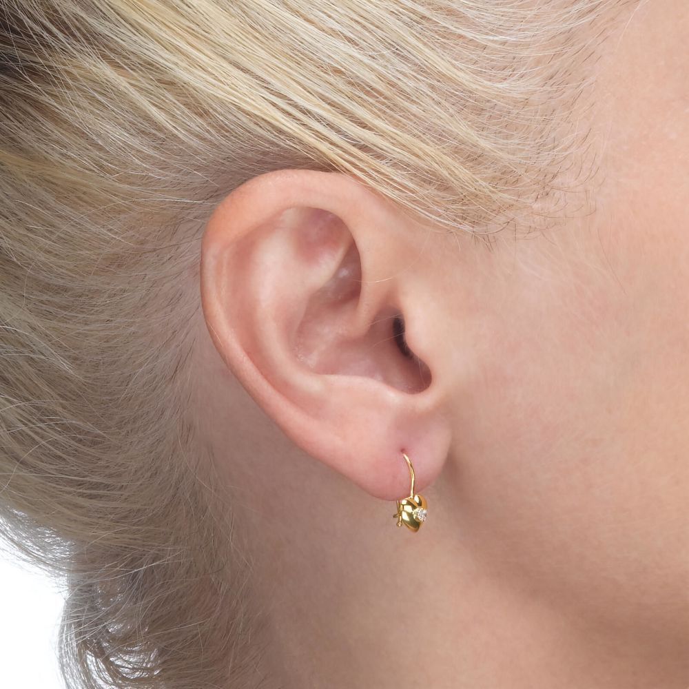 Gold Earrings | Dangle Earrings in14K Yellow Gold - Supergirl Heart