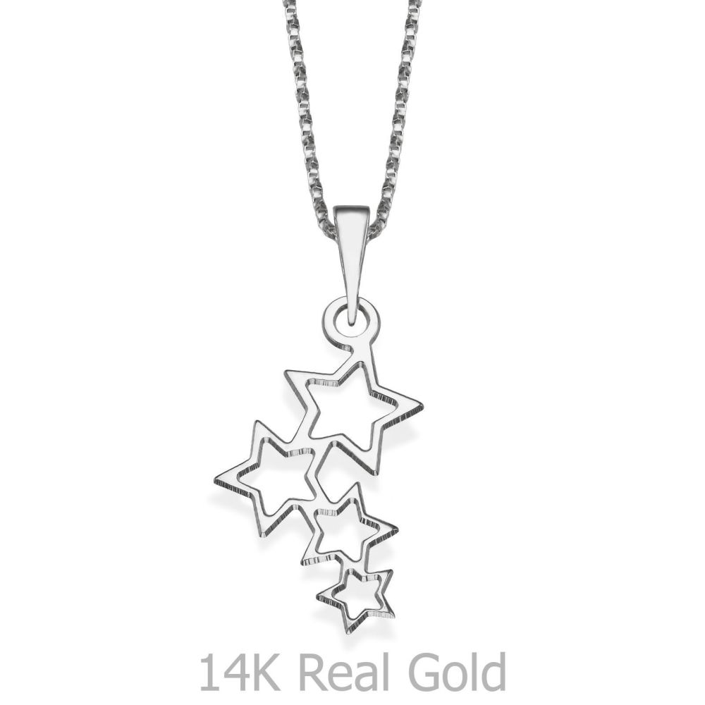 Girl's Jewelry | Pendant and Necklace in 14K White Gold - Wishing Stars