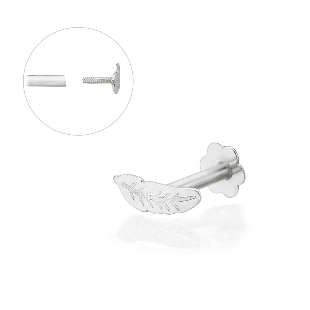 Piercing | 14K White Gold Tragus Labret Piercing - Feather