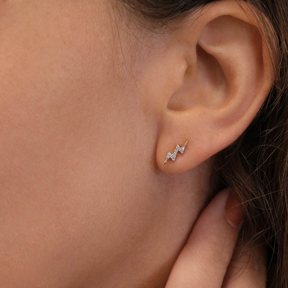 Diamond Jewelry | 14K Yellow Gold Diamond Earrings - Lightning
