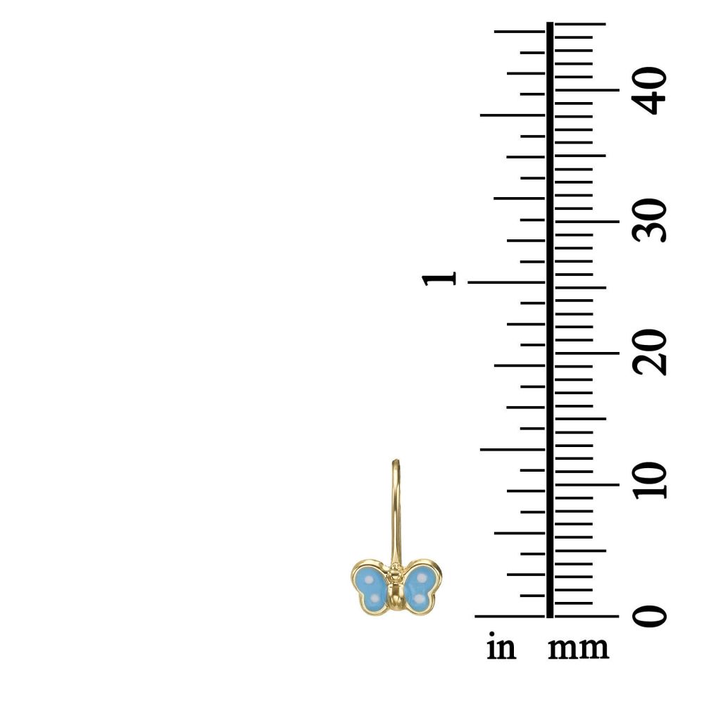 Girl's Jewelry | Dangle Earrings in14K Yellow Gold - Noah Butterfly - Light Blue