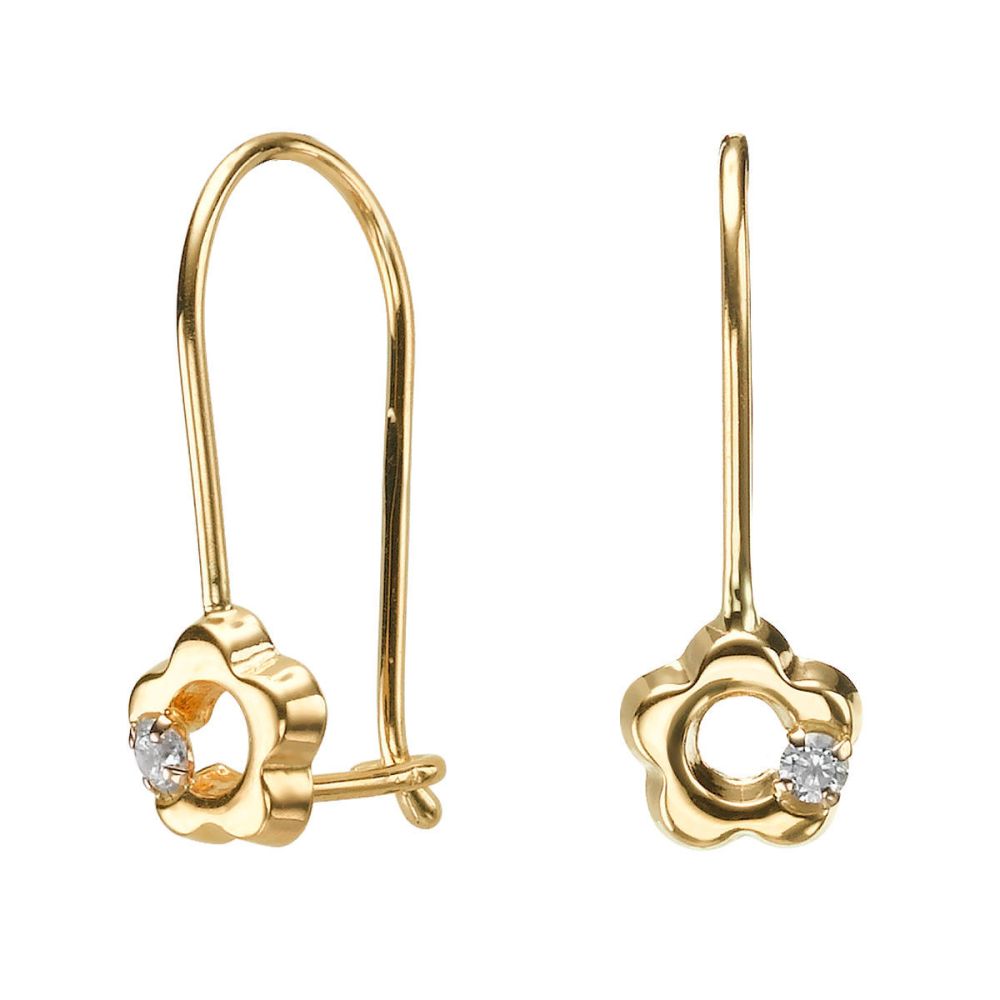 Gold Earrings | Dangle Earrings in14K Yellow Gold - Hope Flower