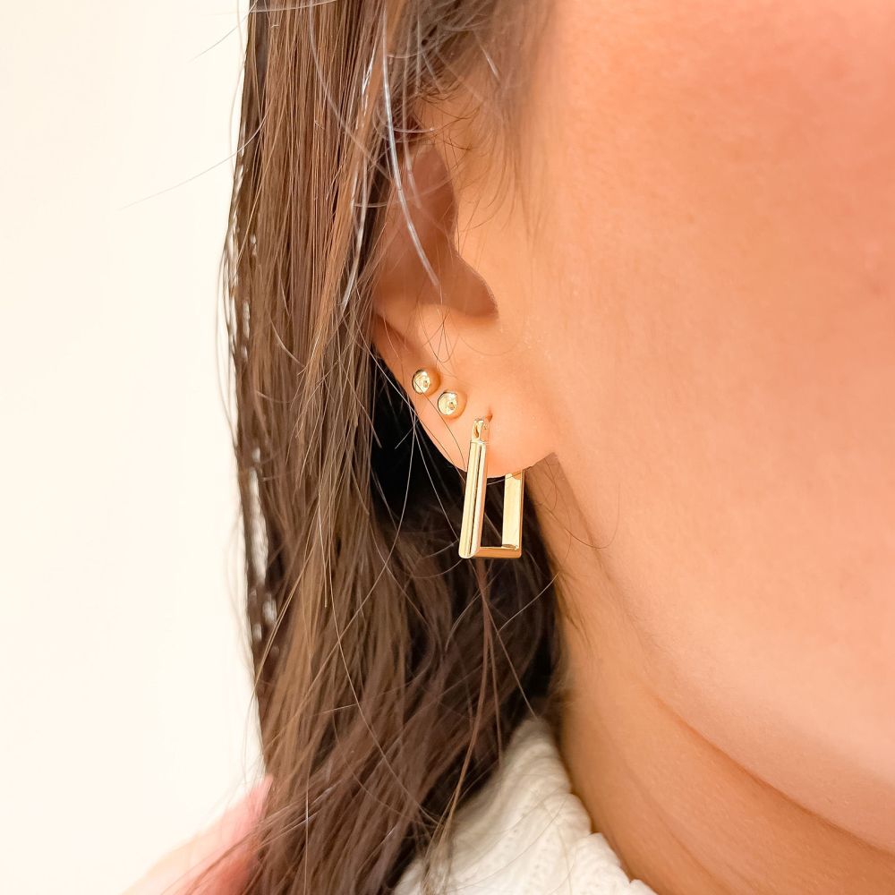 Gold Earrings | 14K Yellow Gold Earrings - New York Squares