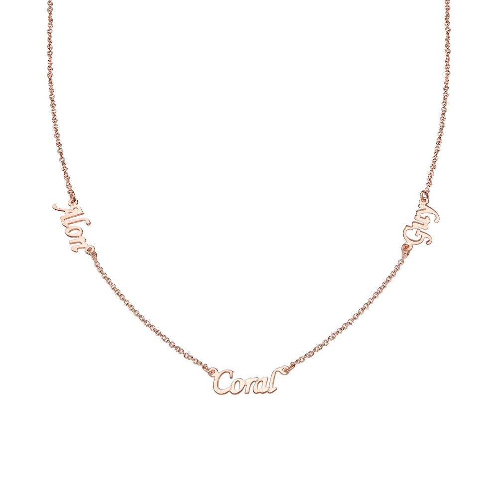Personalized Necklaces | 14k Rose Gold women's pandant - Three Names Necklace