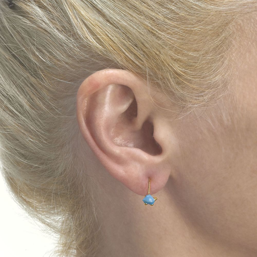 Girl's Jewelry | Dangle Earrings in14K Yellow Gold - Torti Tortoise - Light Blue