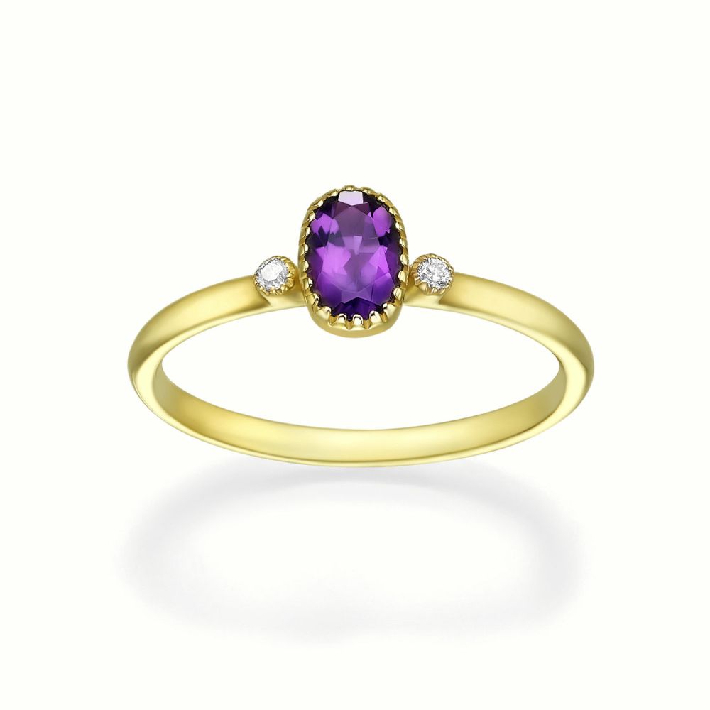 gold rings | 14K Yellow Gold Amethyst and Diamond ring - Sansa
