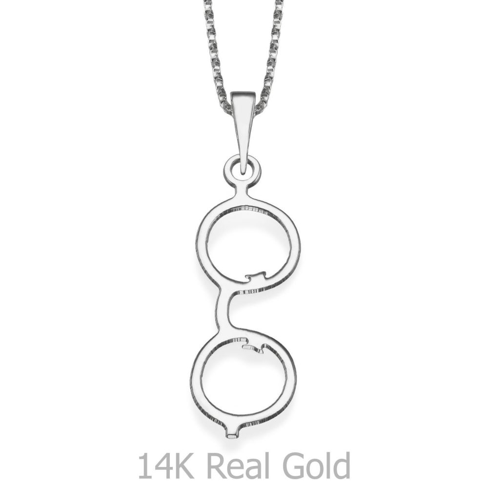 Girl's Jewelry | Pendant and Necklace in 14K White Gold - Silver Glasses