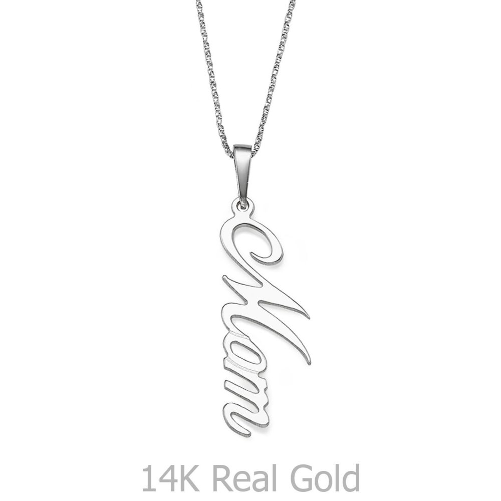 Gold Pendant | 14K White Gold MOM Necklace - MOM Necklace