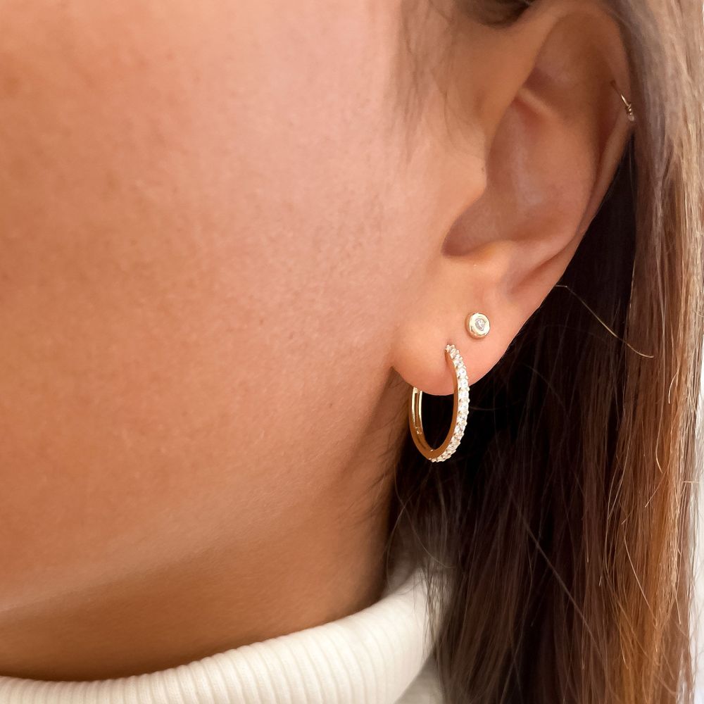 Gold Earrings | 14K Yellow Gold Women's Earrings - Glittering Athena Hoop