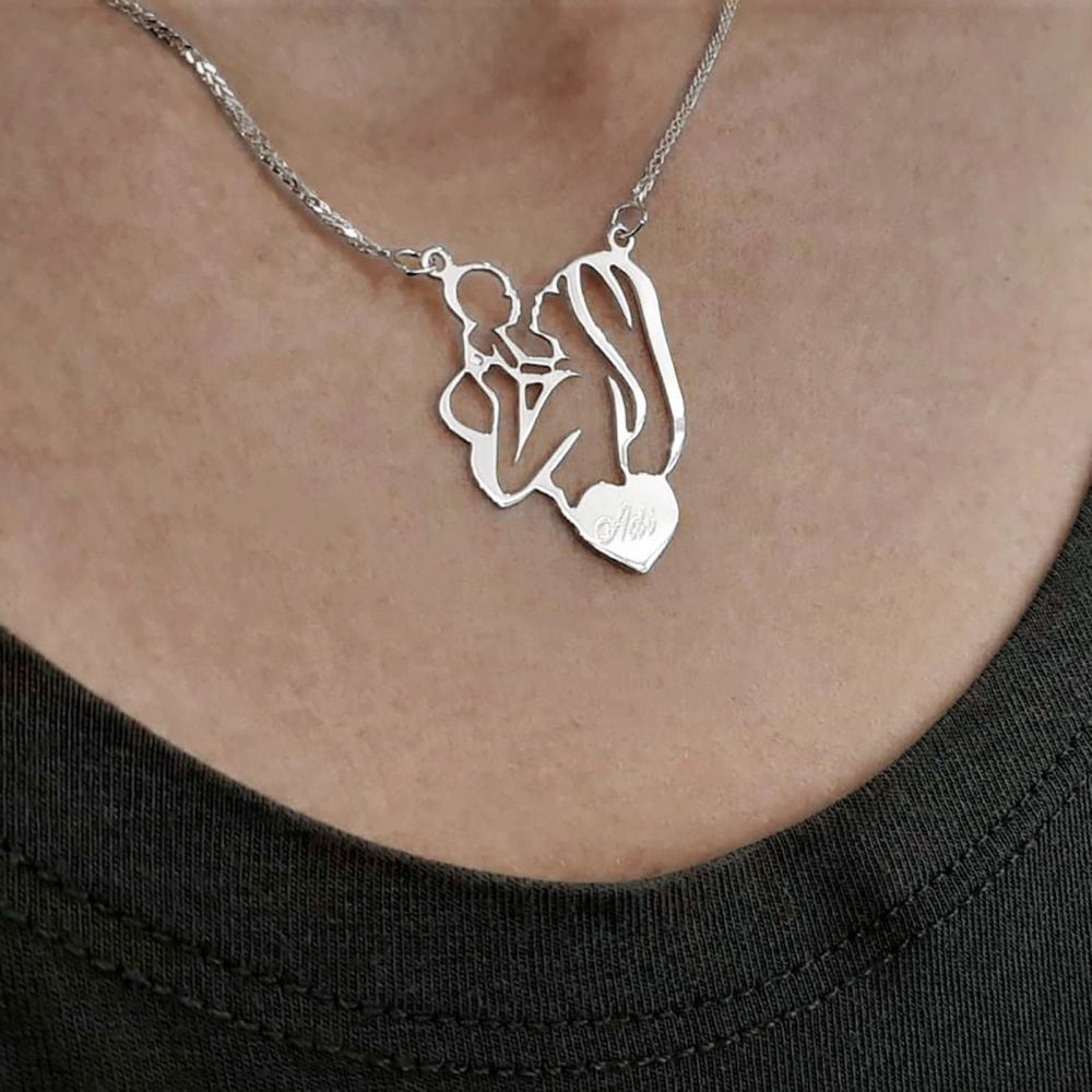 Personalized Necklaces | 14k White gold women's pandant - Mother and Child