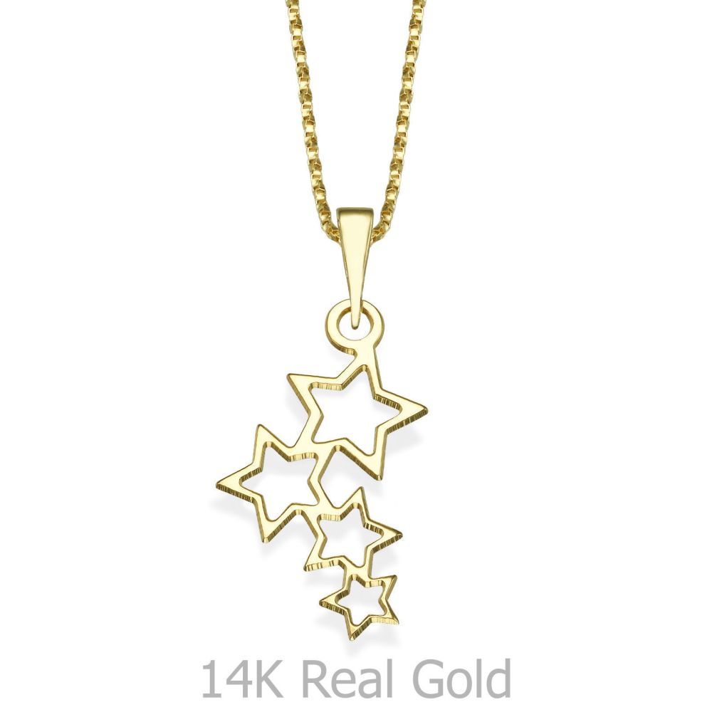 Girl's Jewelry | Pendant and Necklace in 14K Yellow Gold - Wishing Stars