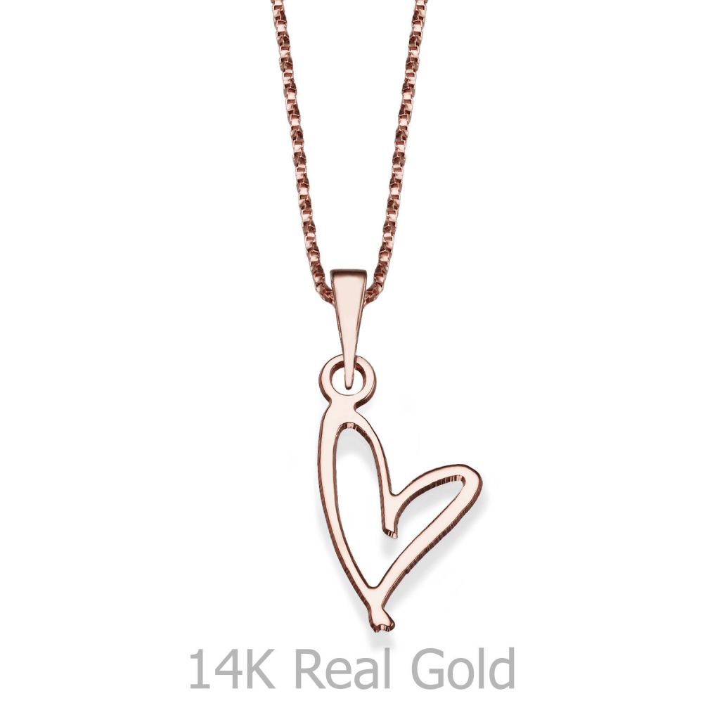 Girl's Jewelry | Pendant and Necklace in 14K Rose Gold - Free Heart