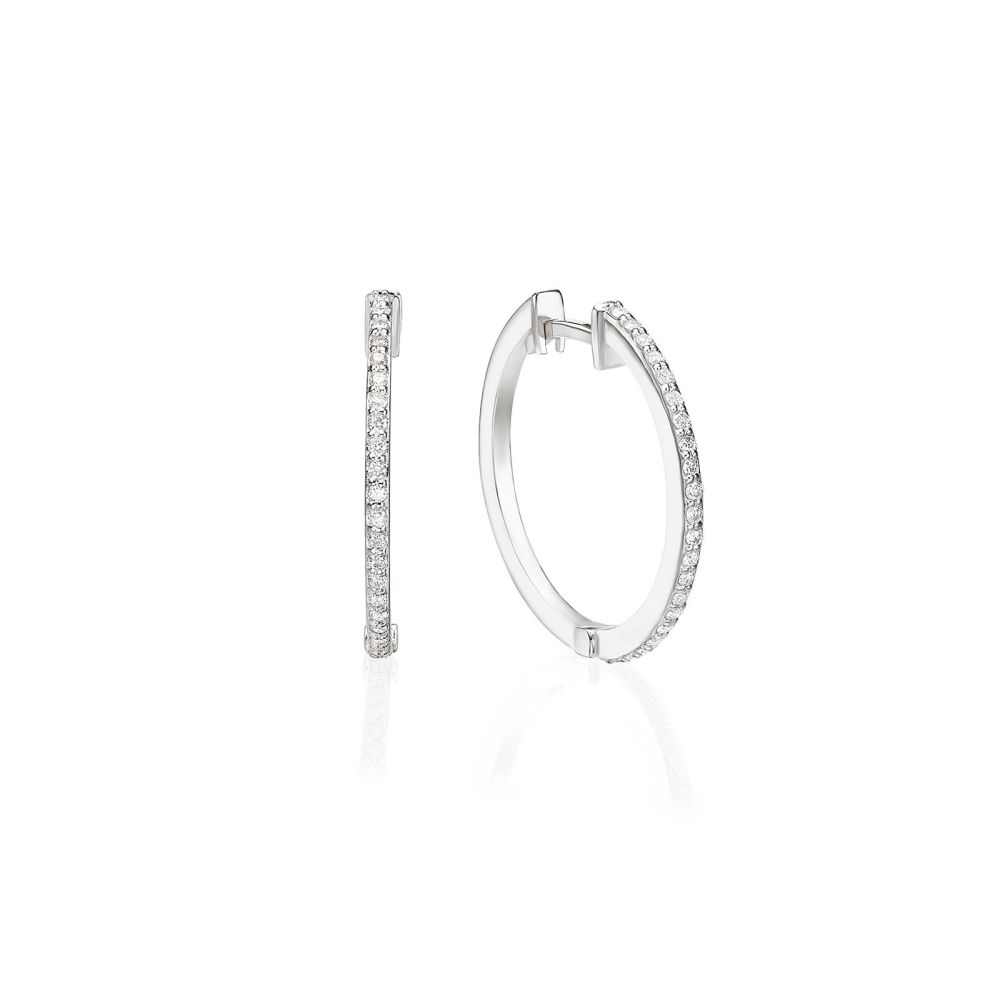 Diamond Jewelry | 14K White Gold Diamond Women's Hoop Earrings - M