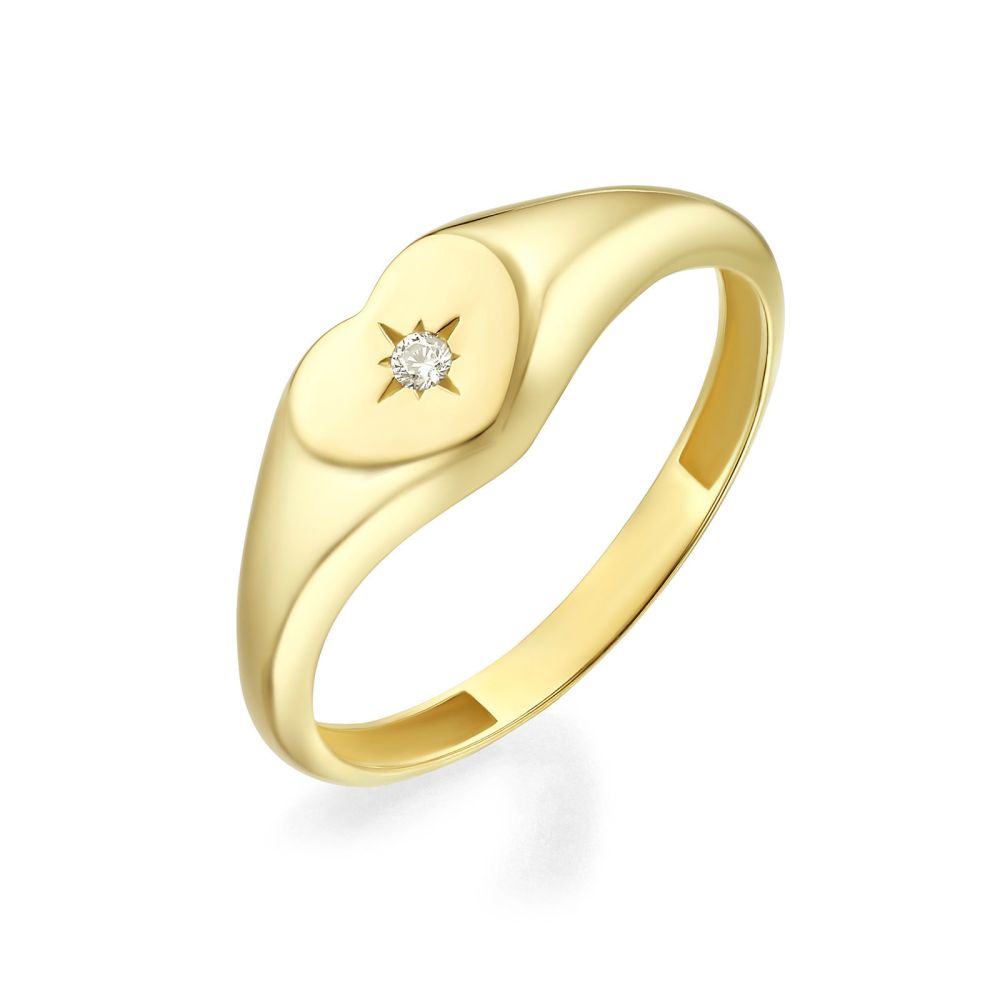 Women’s Gold Jewelry | 14K Yellow Gold Ring - Shimmering Heart Seal