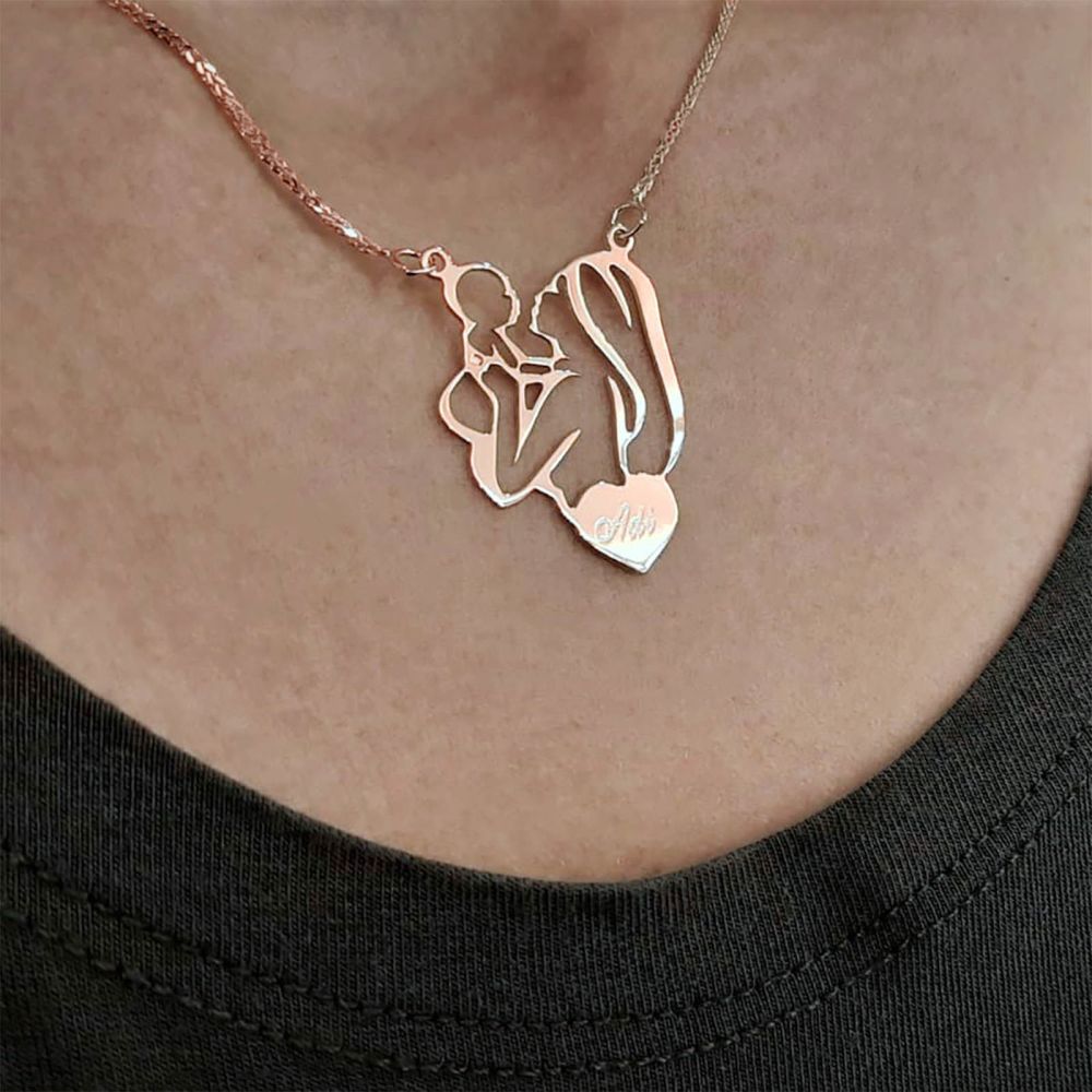 Personalized Necklaces | 14k Rose gold women's pandant - Mother and Child