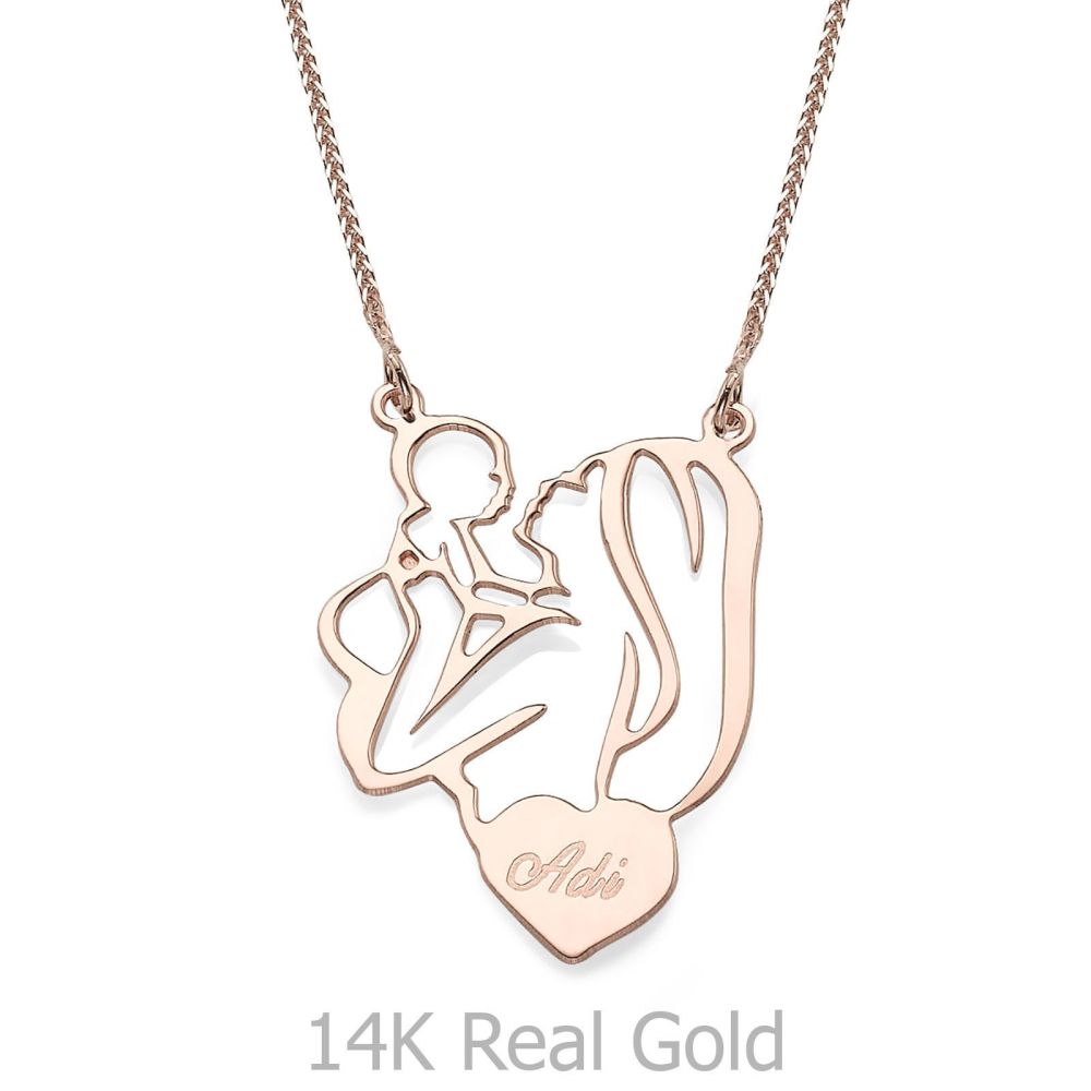 Personalized Necklaces | 14k Rose gold women's pandant - Mother and Child