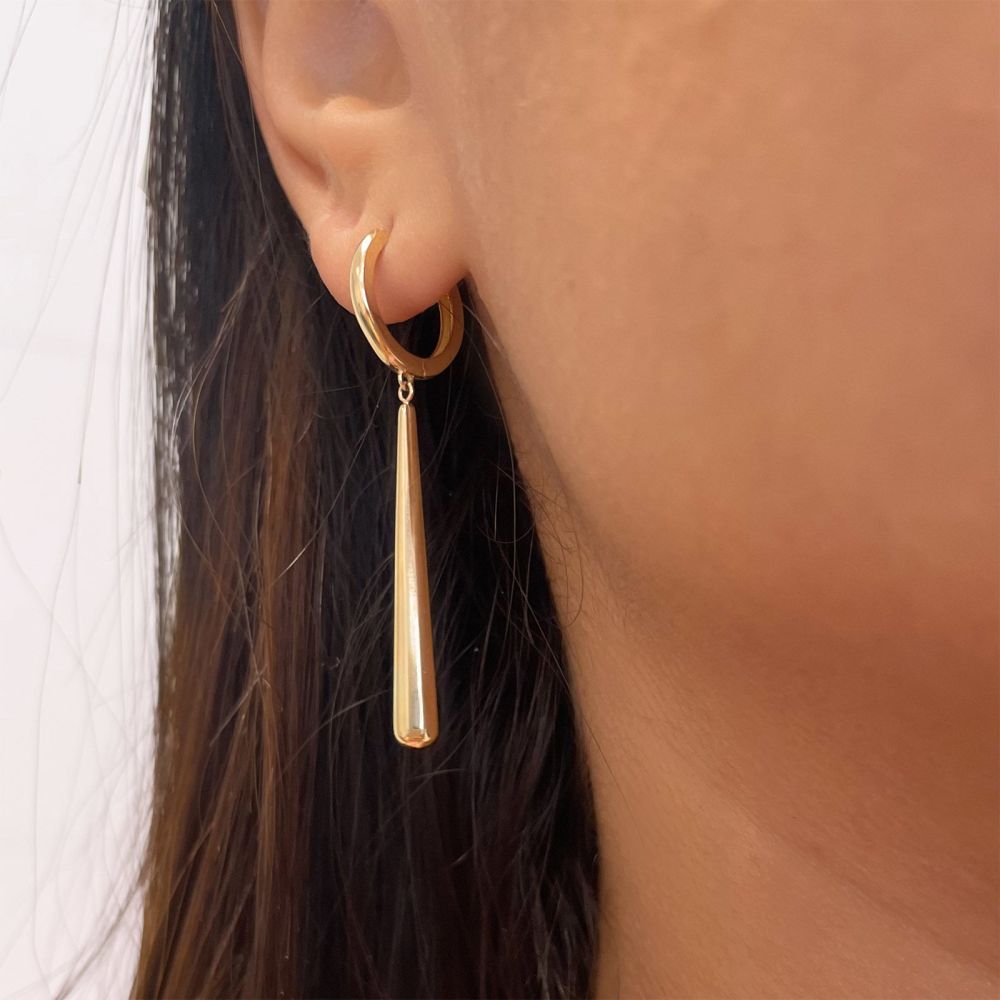 Gold Earrings | 14K Yellow Gold Women's Earrings - Long Drop Charm