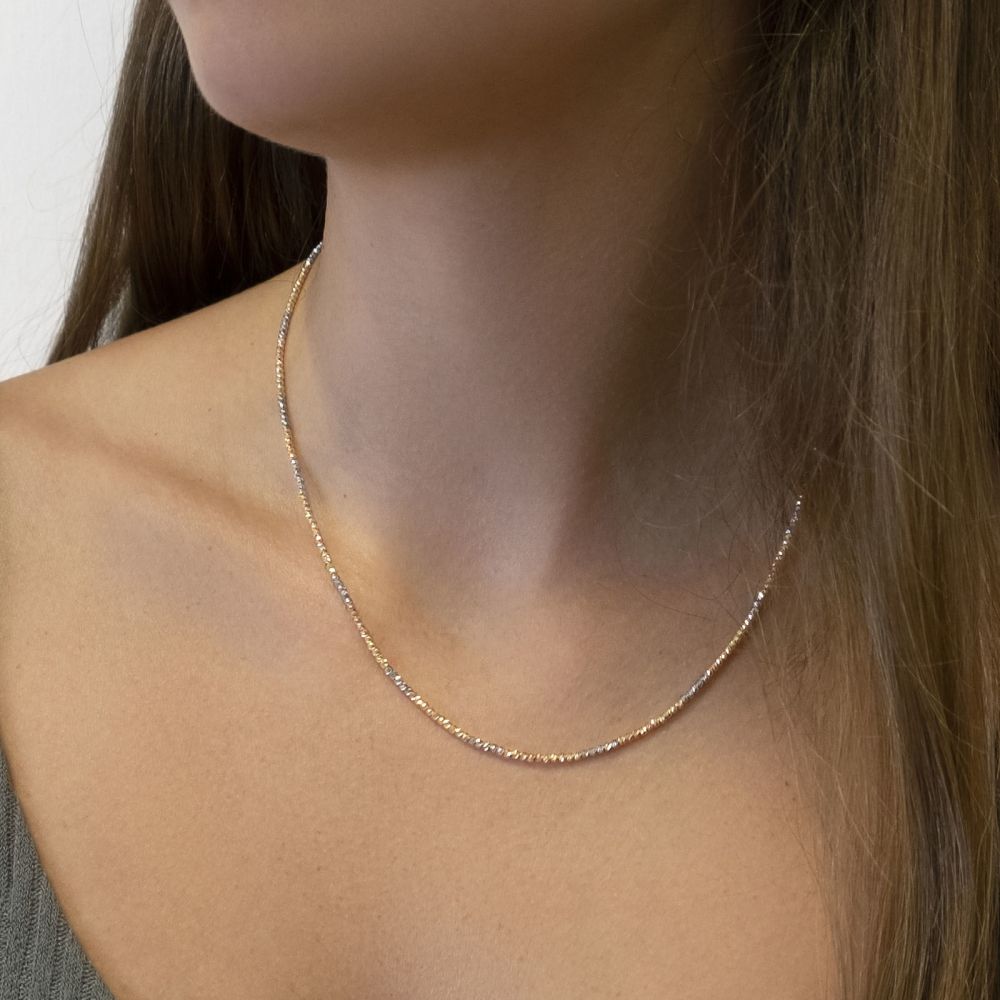 Gold Chains | 14K Yellow White and Rose Gold Balls Necklace - Balls 