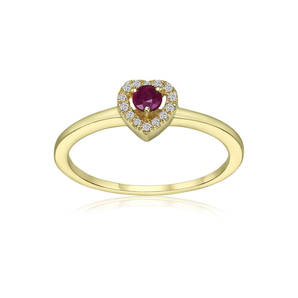 Diamond Jewelry | 14K Yellow Gold Ruby and Diamond  Ring - Royal Heart