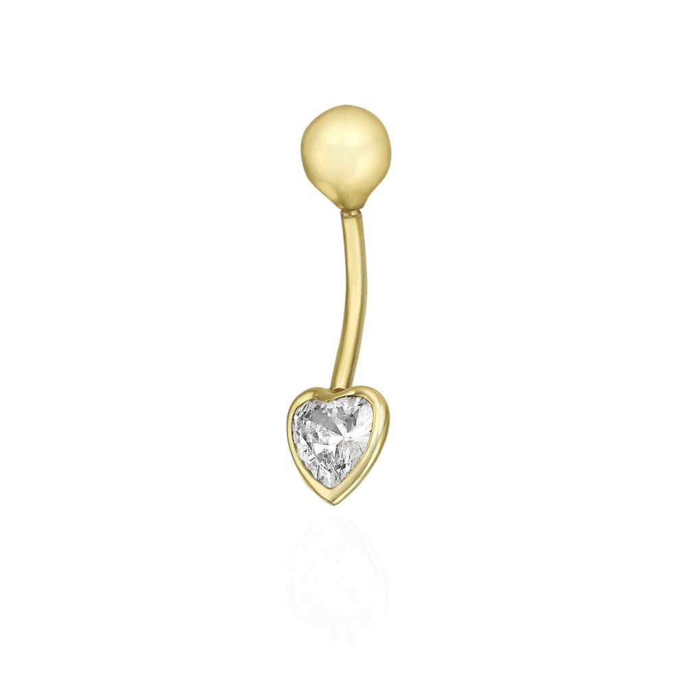 Piercing | 14K Yellow Gold Belly Piercing - Gold ball and zircon heart