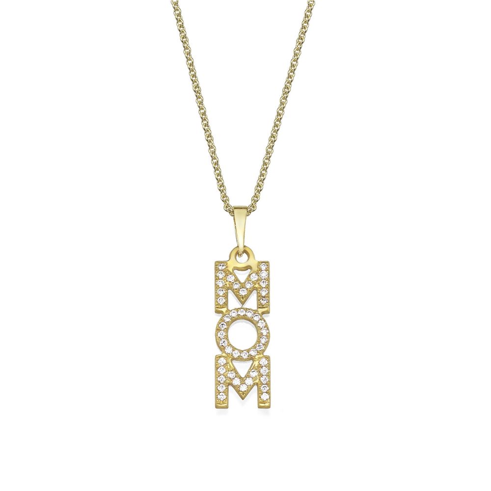 Gold Pendant | 14K Yellow Gold Diamond mom Necklace - MOM Vertical Necklace