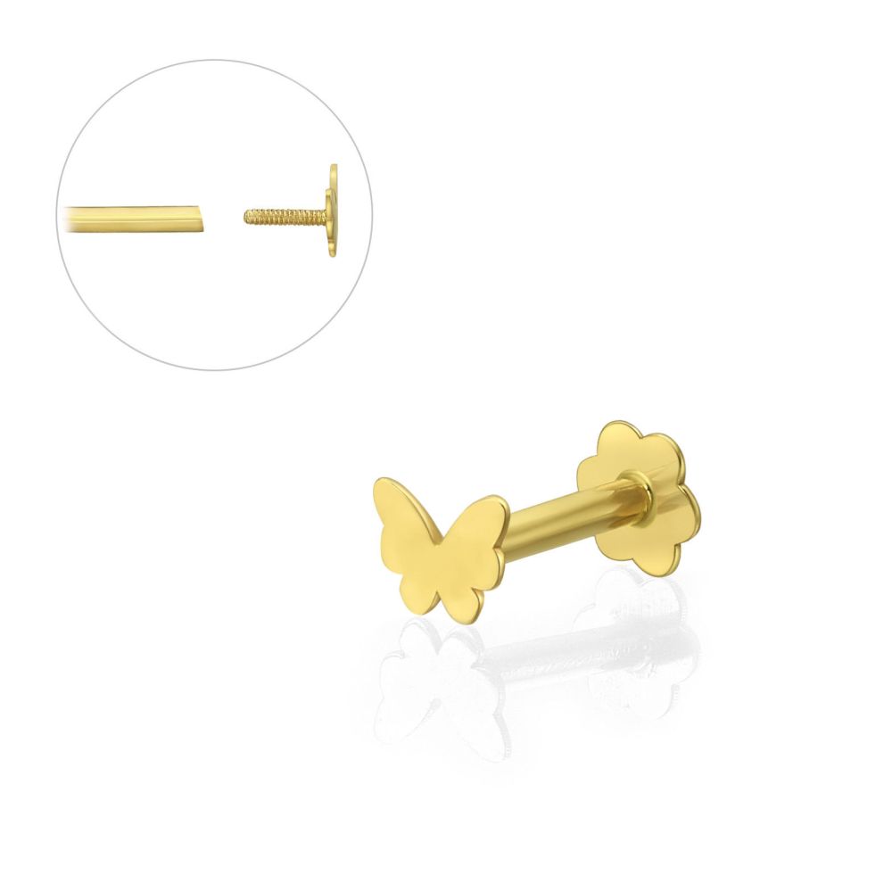Piercing | 14K Yellow Gold Tragus Labret Piercing - Butterfly