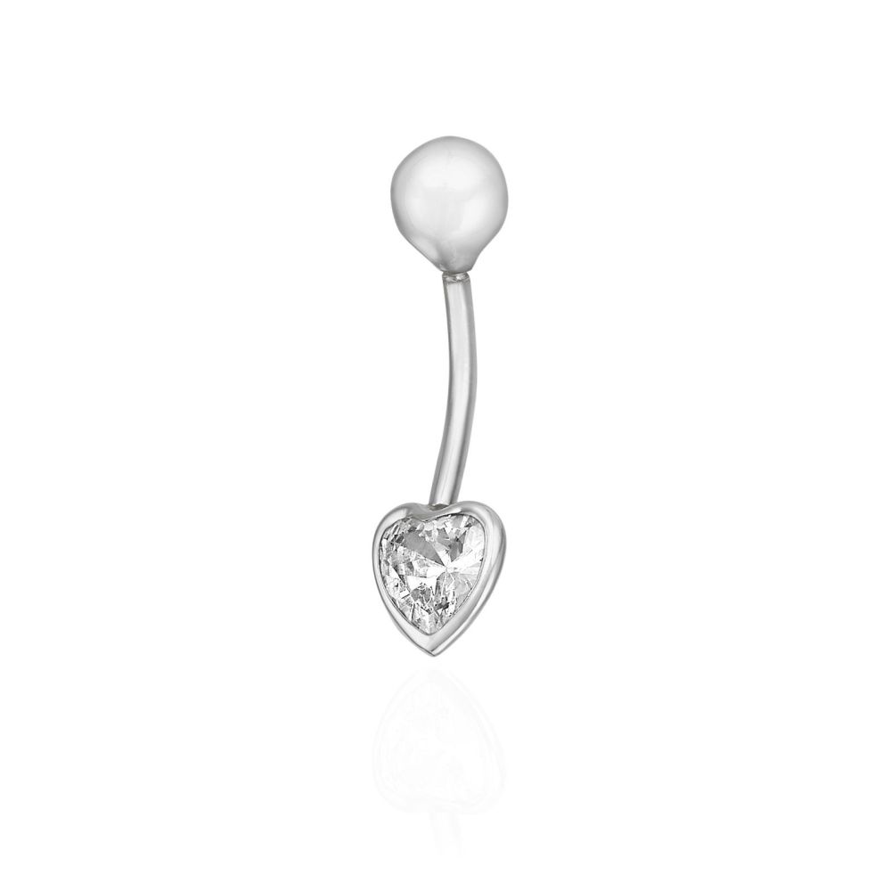 Piercing | 14K White Gold Belly Piercing - Gold ball and zircon heart