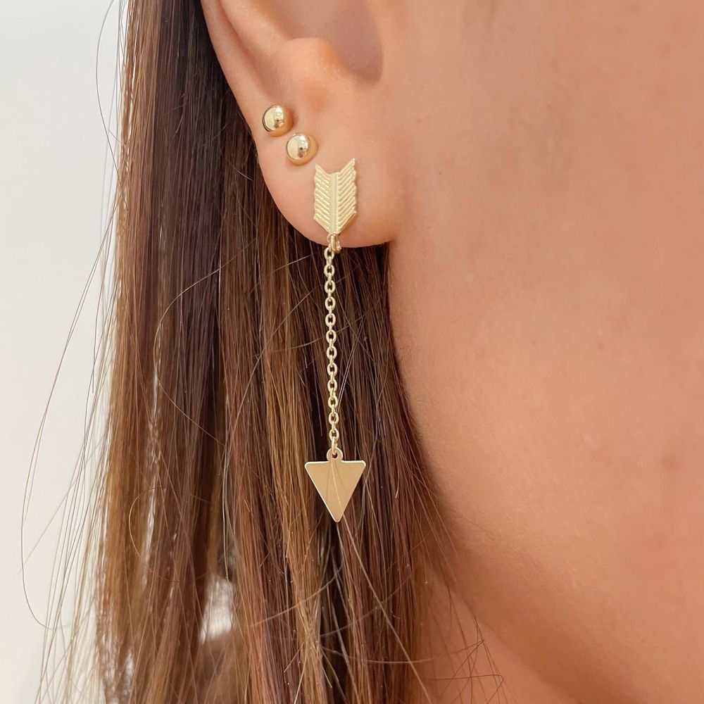 Gold Earrings | 14K Yellow Gold Earrings - Cupid Arrow