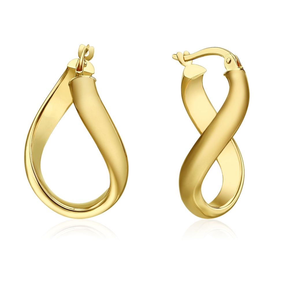Gold Earrings | 14K Yellow Gold Women's Hoop Earrings - Curved Hoop