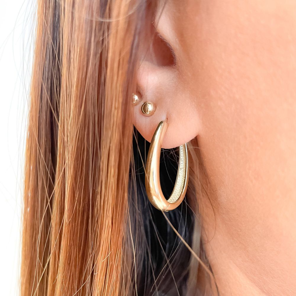 Gold Earrings | 14K Yellow Gold Women's Hoop Earrings - Huggies L