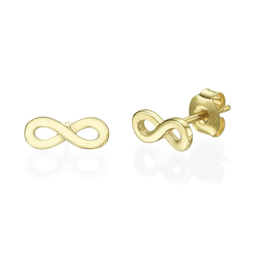 Gold Earrings | 14K Yellow Gold Women's Stud Earrings - Infinity 3D