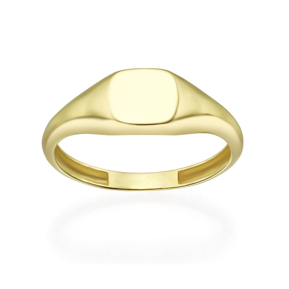 Women’s Gold Jewelry | 14K Yellow Gold Ring - Glossy Square Seal