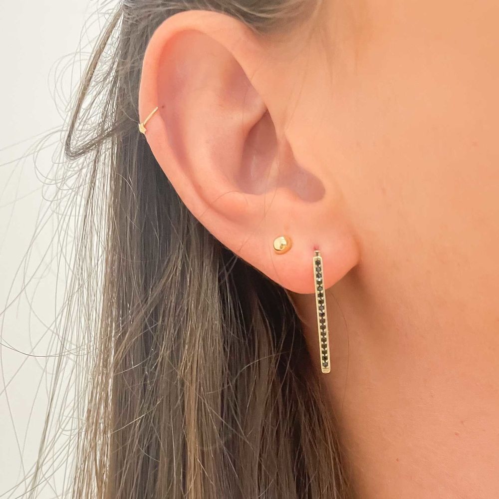 Gold Earrings | 14K Yellow Gold Women's Hoop Earrings - Black Venice