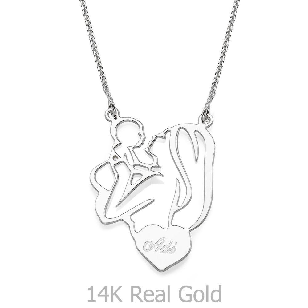 Personalized Necklaces | 14k White gold women's pandant - Mother and Child