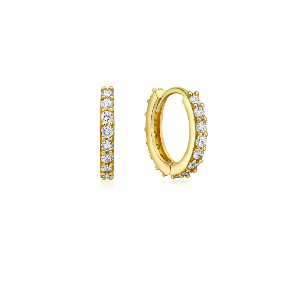 Gold Earrings | 14K Yellow Gold Women's Hoop Earrings - Glittering Athena Hoops S