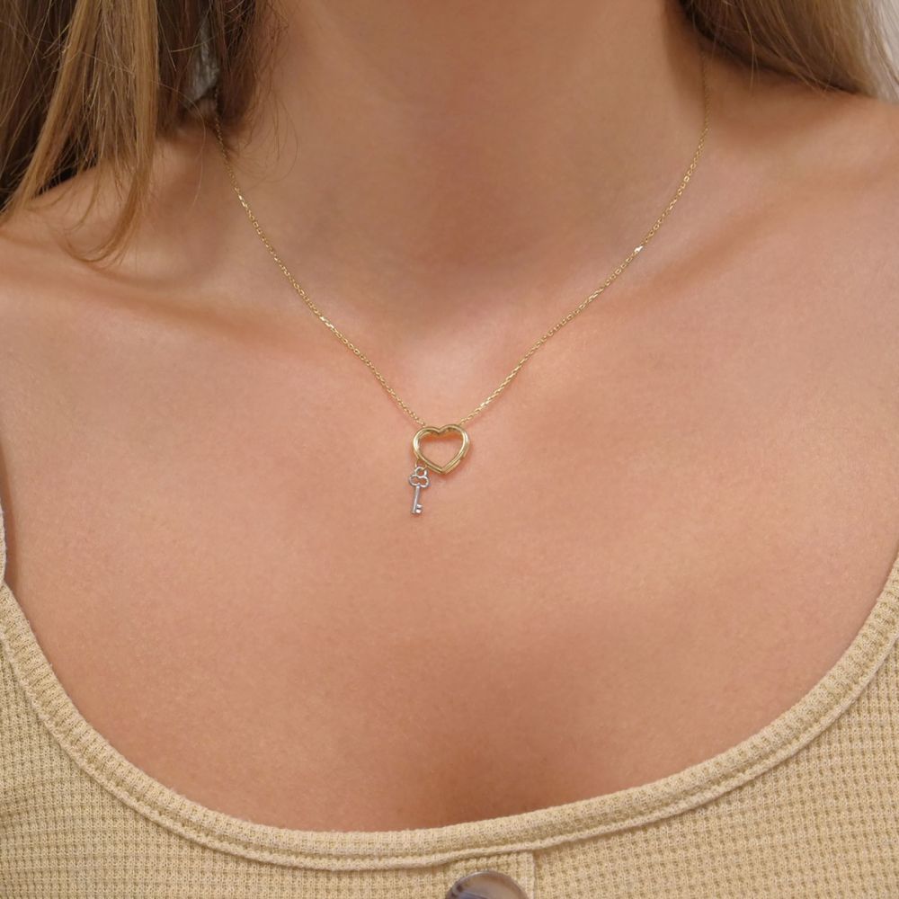 Women’s Gold Jewelry | 14K Yellow Gold Women's Pendant - Heart key